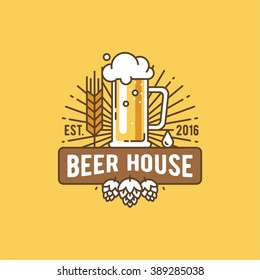 Beer house. Label, badge, logo, template and design element for beer house, bar, pub, brewing company, brewery, tavern, restaurant.