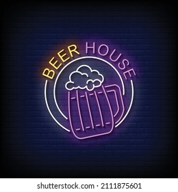 Beer House Neon Signs Style Text Vector