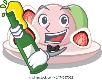 With beer ichigo daifuku served on mascot bowl