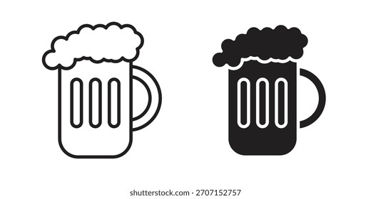 Beer icon in a black stroke vector design and flat solid version on white background