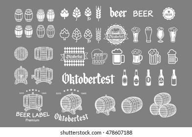 Beer icon chalkboard set - labels, posters, signs, banners, vector design symbols. art oktoberfest