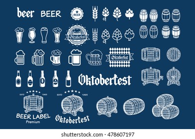 Beer icon chalkboard set - labels, posters, signs, banners, vector design symbols. art oktoberfest