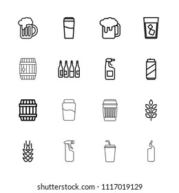 Beer icon. collection of 16 beer outline icons such as wheat, bottle, barrel, drink. editable beer icons for web and mobile.