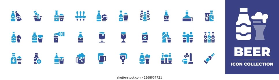 Beer icon collection. Duotone color. Vector illustration. Containing beers, beer, beer tap, bottle, brewery, bottle, black, alcohol, faucet, mug.