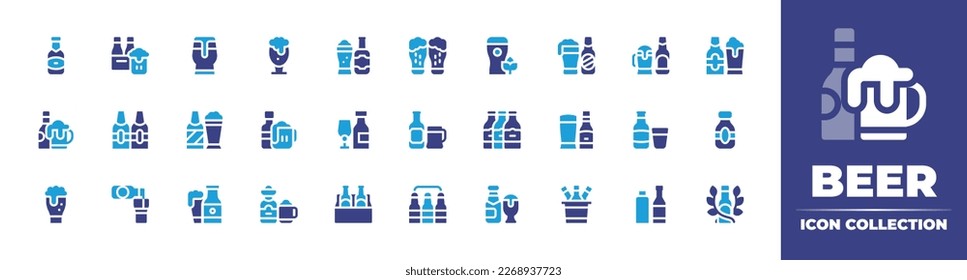 Beer icon collection. Duotone color. Vector illustration. Containing, box, beer bottle, mug, bucket, drinks.