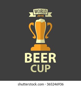 Beer Icon Cup. Vector flat illustration isolated on dark background. Hand drawn design element for label and poster