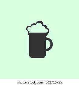 Beer icon flat. Grey vector symbol on green background