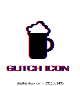 Beer icon flat. Simple pictogram - Glitch effect. Vector illustration symbol