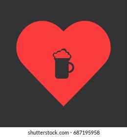 Beer icon flat. Simple pictogram on heart background. Vector illustration symbol
