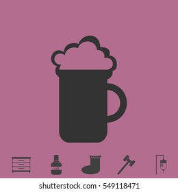 Beer icon flat. Simple vector grey pictogram and bonus symbol
