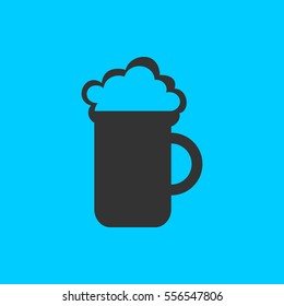 Beer icon flat. Simple vector black pictogram on blue background