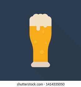 beer icon in flat style with long shadow, isolated vector illustration on blue transparent background