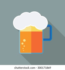 Beer Icon. Flat Vector Icon With Long Shadow Design Collection.