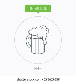 Beer icon. Glass of alcohol drink sign. Brewery symbol. Linear outline circle button. Vector