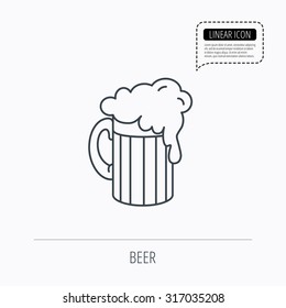 Beer icon. Glass of alcohol drink sign. Brewery symbol. Linear outline icon. Speech bubble of dotted line. Vector