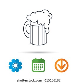 Beer icon. Glass of alcohol drink sign. Brewery symbol. Calendar, cogwheel and download arrow signs. Colored flat web icons. Vector