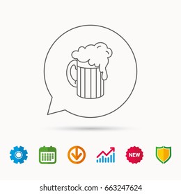 Beer icon. Glass of alcohol drink sign. Brewery symbol. Calendar, Graph chart and Cogwheel signs. Download and Shield web icons. Vector