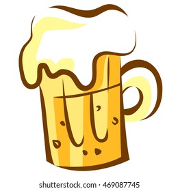 Beer icon. Glass with foam. Trendy pop art cartoon style design. Isolated vector illustration