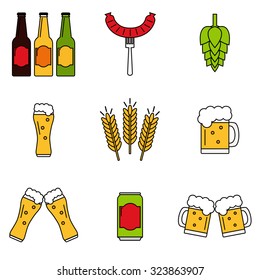 Beer. Beer icon. Isolated beer icons set on background. Collection of beer icons for brewery, beer bar, pub and restaurant. Flat line style vector illustration.