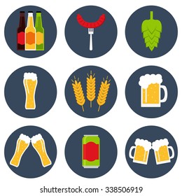 Beer. Beer icon. Isolated beer icons set on background. Collection of beer icons for brewery, beer bar, pub and restaurant. Flat line style vector illustration.