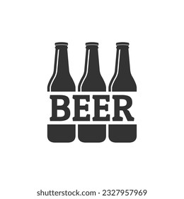 Beer icon, logo with beer bottles. Alcohol drink, brewery symbol. Pub or bar sign. Vector illustration.