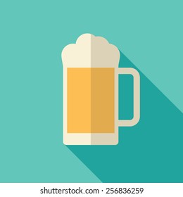 Beer icon in modern flat design with long shadow. Alcohol beverage drink symbol in vintage style Eps10 vector illustration.