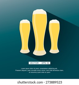 Beer icon in modern flat design with long shadow. Alcohol beverage drink symbol in vintage style Eps10 vector illustration.