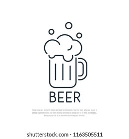 Beer Icon. Mug of beer with foam. Line art style. Vector illustration.
