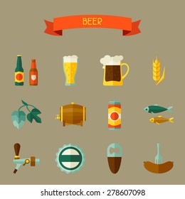 Beer icon and objects set for design.