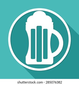 Beer icon on white circle with a long shadow