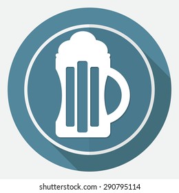 Beer icon on white circle with a long shadow