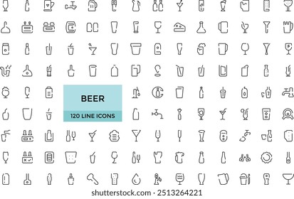 Beer icon. outline vector icons. Includes such as Bottle, Barrel, Cup, Can and other. Editable Stroke icon Set. Pixel Perfect.