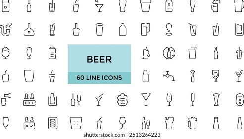 Beer icon. outline vector icons. Includes such as Bottle, Barrel, Cup, Can and other. Editable Stroke icon Set. Pixel Perfect.