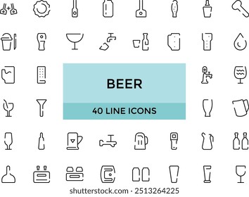 Beer icon. outline vector icons. Includes such as Bottle, Barrel, Cup, Can and other. Editable Stroke icon Set. Pixel Perfect.