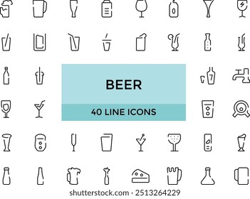 Beer icon. outline vector icons. Includes such as Bottle, Barrel, Cup, Can and other. Editable Stroke icon Set. Pixel Perfect.