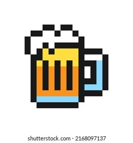 Beer icon in pixel art design isolated on white background, mug of beer vector sign symbol