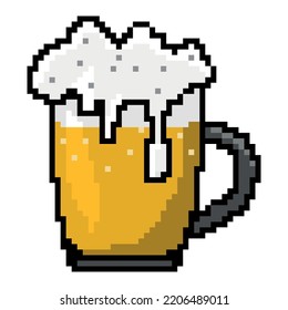 Beer icon in pixel art design isolated on white background, mug of beer vector sign symbol