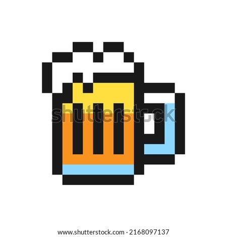 Beer icon in pixel art design isolated on white background, mug of beer vector sign symbol