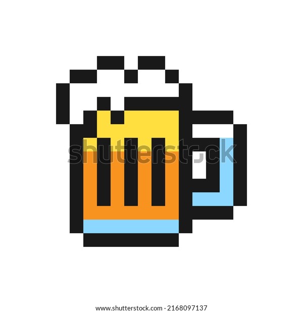 Beer icon in pixel art design isolated\
on white background, mug of beer vector sign\
symbol