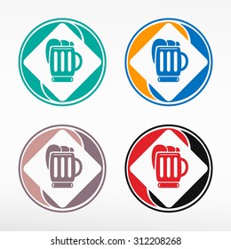 Beer icon - round color set. Web icon element.