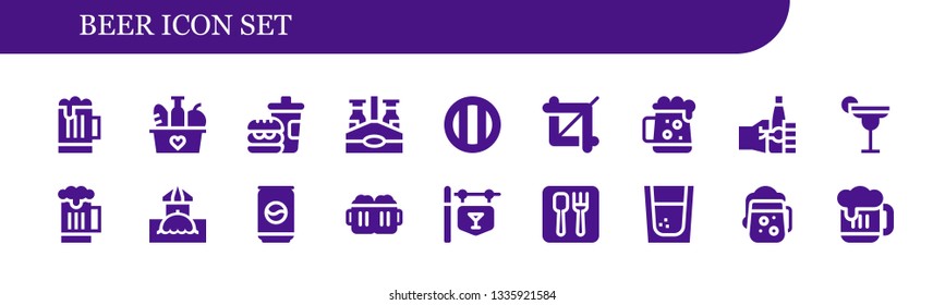 beer icon set. 18 filled beer icons.  Simple modern icons about  - Beer, Food, Fast food, bottle, Soda, Crop, Dark Oktoberfest, Cocktail, Bar, Can, Beers, Restaurant