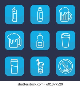 beer icon. Set of 9 outline beer icons such as bottle, drink, cleanser, no alcohol