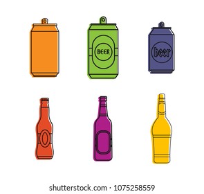Beer icon set. Color outline set of beer vector icons for web design isolated on white background