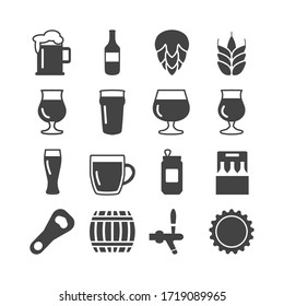   Beer icon set -beer glasses, ingredients, bottle, pint 