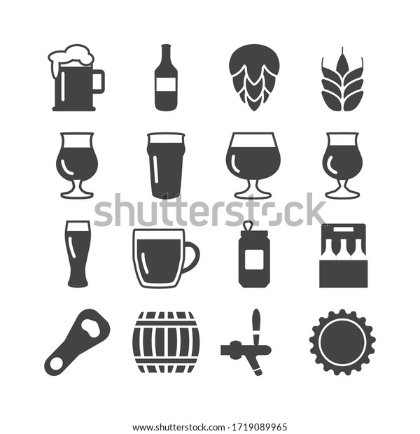 Beer Icon Set Beer Glasses Ingredients Stock Vector Royalty Free 1719089965 Shutterstock