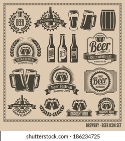 Beer icon set - labels, posters, signs, banners, vector design symbols. 