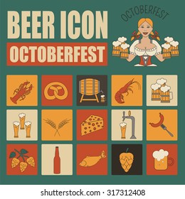 Beer icon set. Logos and badges template. Linear style. Octoberfest. Vector illustration