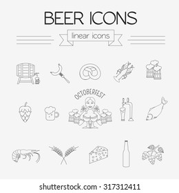 Beer icon set. Logos and badges template. Linear style. Octoberfest. Vector illustration