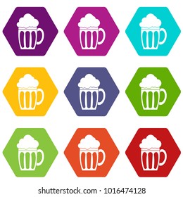 Beer icon set many color hexahedron isolated on white vector illustration