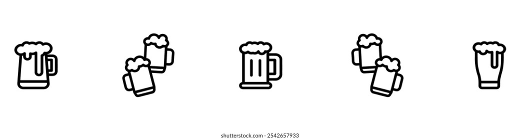 Beer icon set. Beer mug, toasting beer glasses icon. Bar icon. Vector Illustration. EPS 10